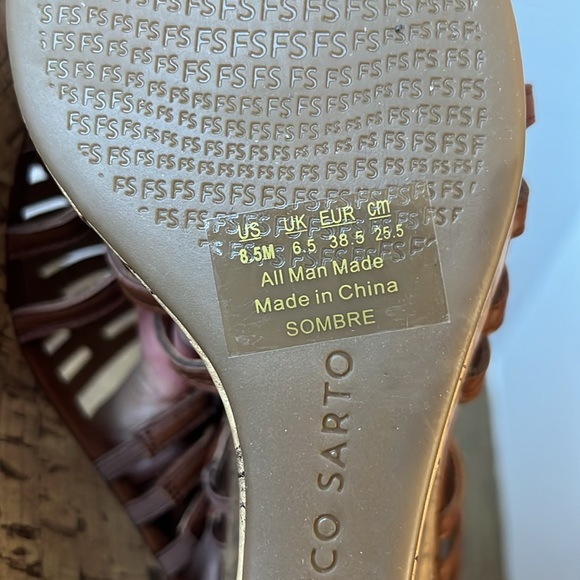 Franco Sarto Sombre Brown Cork Wedge Strap Platform Sandals Size 8.5 - Picture 11 of 17
